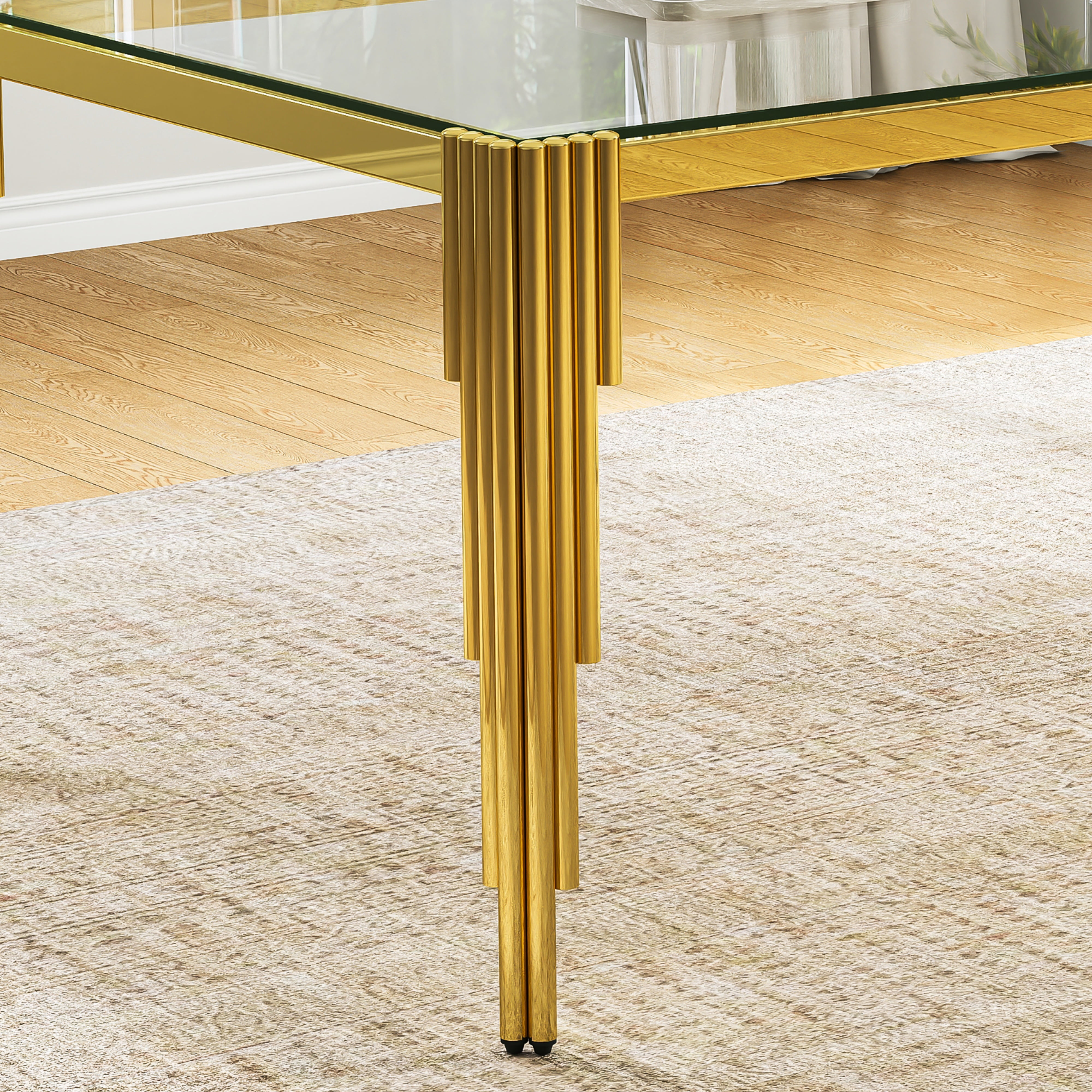 52.7" Rectangular Clear Tempered Glass Dining Table for 4 People, Modern Kitchen Table with Irregular Stainless Steel Legs, Dining Table for Small Space, Apartment Studio, Home Office