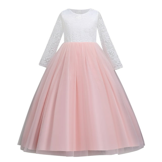 Vestido Para Niñas Ropa Para Niñas Bebés Vestido Para Niños Vestido De Princesa De Manga Larga Vestido Largo Rosa Odeerbi LM103-1918