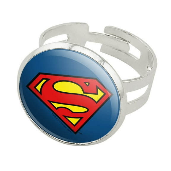 Superman Classic S Shield Logo Silver Plated Adjustable Novelty Ring