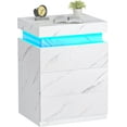thumbnail image 5 of Afuhokles LED Nightstand with Charging Station,Night Stand with Sliding Top for Bedroom,Bedside Table with Drawers, White Marble, 5 of 8
