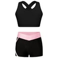 thumbnail image 3 of MSemis Kids Girls 2 Piece Dance Outfits Straps Racer Back Crop Top with Shorts Set Gymnastics Gym Black&Pink 12, 3 of 5