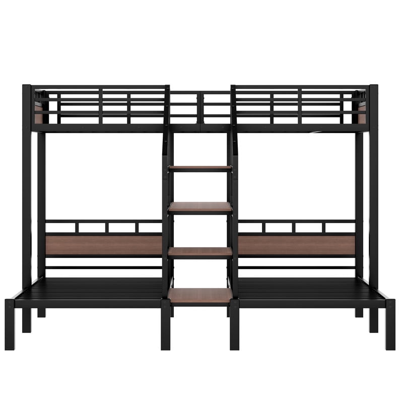 Twin/Twin/Twin Triple Bunk Bed, Kids/Teens Metal Bed Frame with Multi-functional Storage Stairs, Accent Two-Tone Platform Bed
