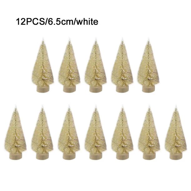 12 Pieces Artificial Mini Christmas Tree Figurine Sisal Silk Cedar Mini Miniature Micro Landscape Home Room Table Top Decoration