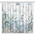 thumbnail image 2 of Nautical Coastal Shower Curtains Coral Starfish Seashell Hippocampus Beach Shower Curtain with 12 Hooks Ocean Themed Underwater Sea Marine Waterproof Bathroom Decor,72" x 72", 2 of 6