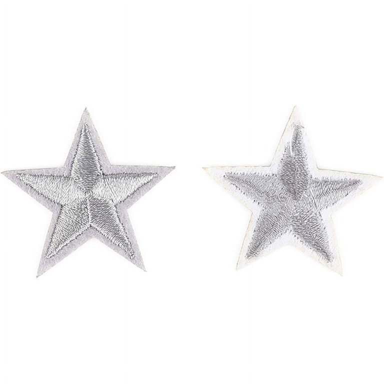 50 Pcs Small Silver Star Embroidery Patches for Clothing, Iron On Sewing 