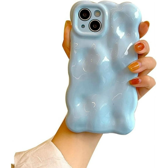 Blue Curly Wave Frame Case for iPhone 14 Pro Max Meteorite Pattern, Cute Woman Case for iPhone 14 Pro Max Bubble Design, Girls Protective Case for iPhone 14 Pro Max Fashion Style