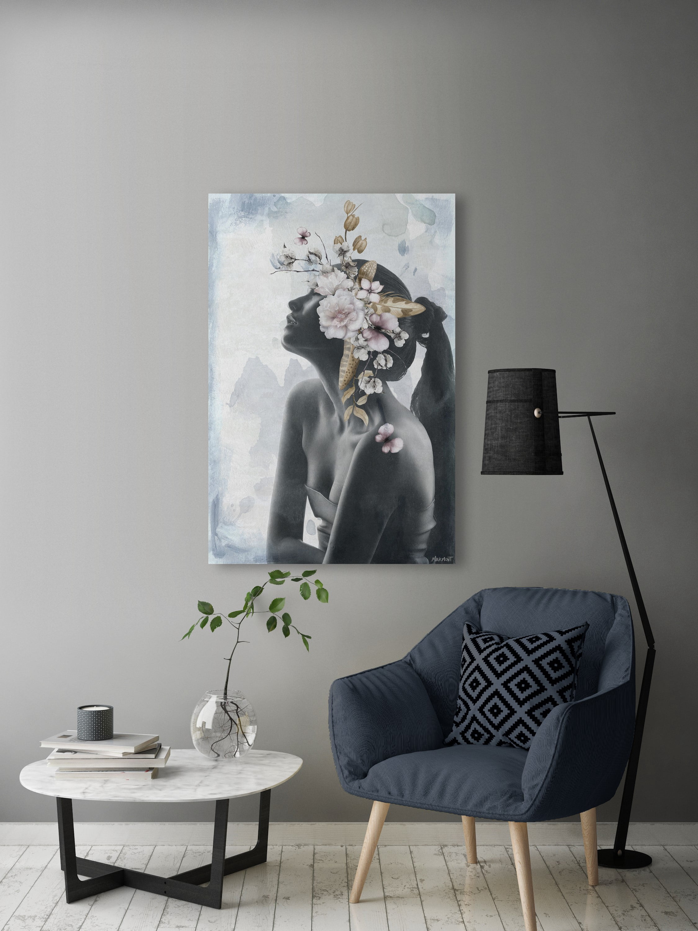 Marmont Hill Floral Headpiece Canvas Wall Art, 24" x 16"