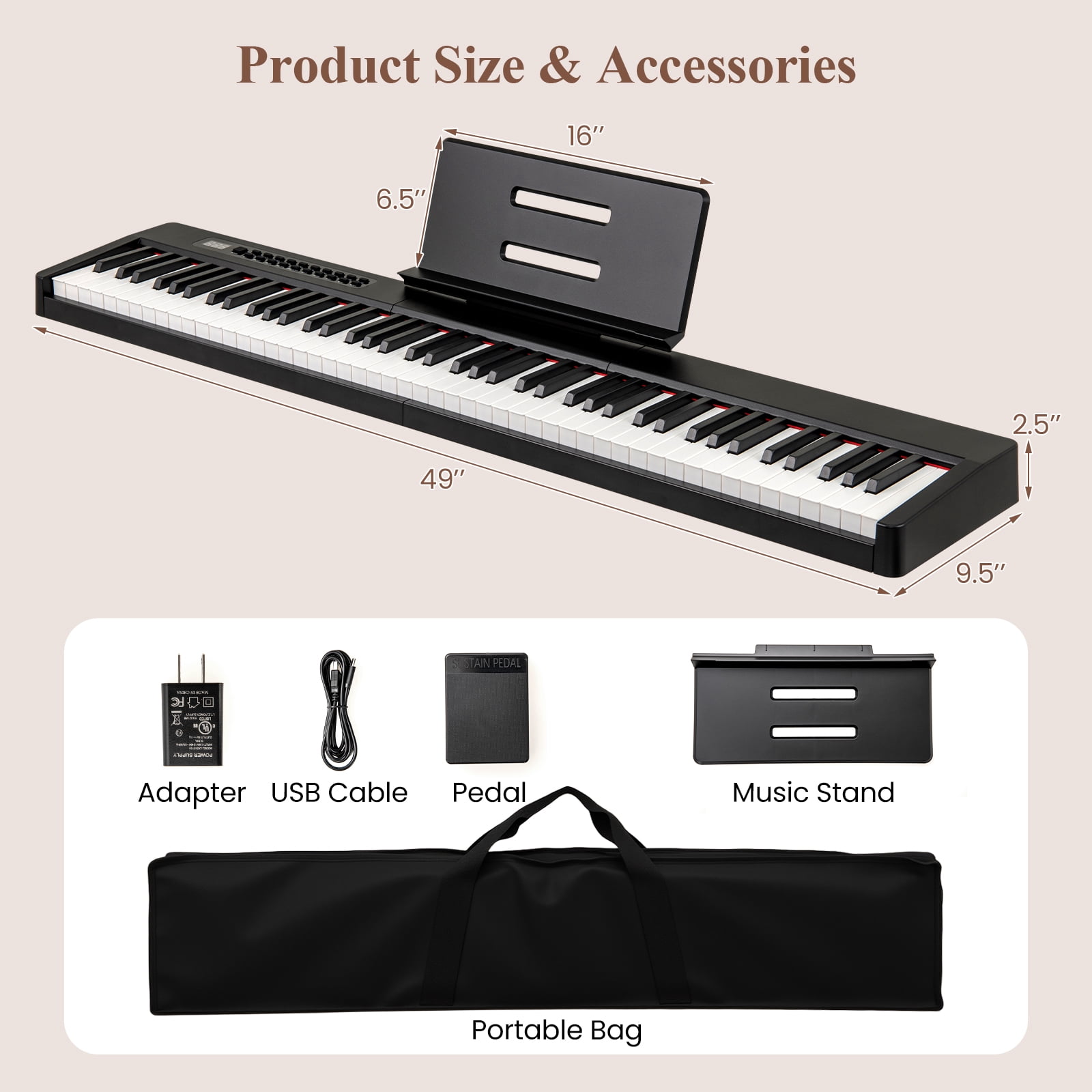 Gymax 88 Keys Velocity-Sensitive Piano Keyboard Portable Full Size Electric Keyboard Black