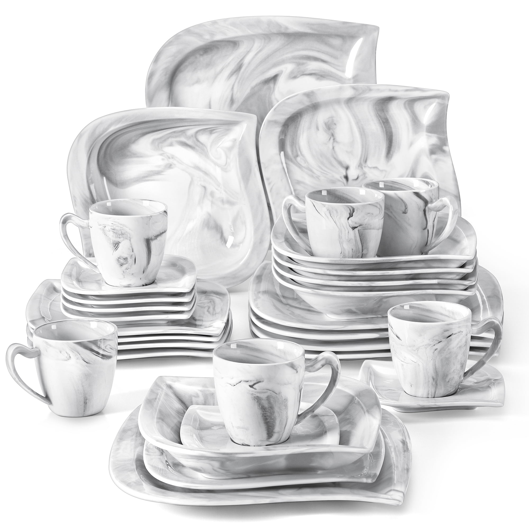 MALACASA Set De 2 Platos De Servir Rectangulares Porcelana Colección Flora | Cremas | Apto Horno Y Microondas