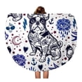 thumbnail image 1 of KDAGR 60 inch Round Beach Towel Blanket Vintage Traditional Tattoo Flash Bulldog Pug Dog Doodle Pattern Travel Circle Circular Towels Mat Tapestry Beach Throw, 1 of 2