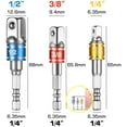 thumbnail image 3 of Impact Grade Socket Adapter/Extension Set Turns Power Drill Into High Speed Nut Driver,1/4-Inch Hex Shank to Drive for Adapters to Use with Drill Chucks, Sizes 1/4" 3/8" 1/2", Cr-V, 3-Piece 3p*color, 3 of 5