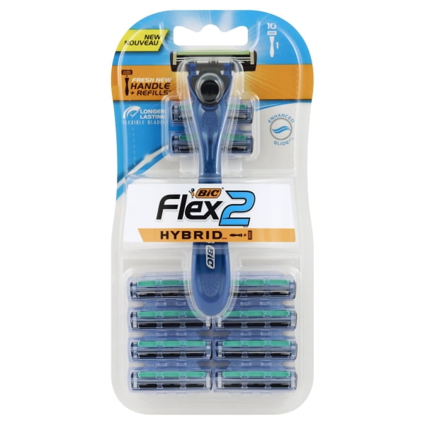 BIC Flex 2 Hybrid Men's Razor with Refill, 10 Count