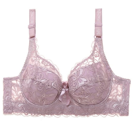 

Grofry Plus Size Solid Color Floral Lace Sexy Bra Women Underwired Brassiere Underwear Light Purple 34/75
