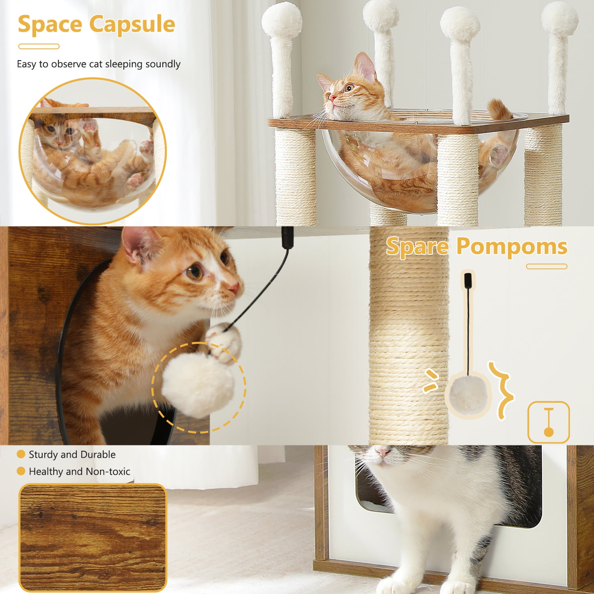 resenkos 42" Modern Cat Tree Tower with Double Spacious Condos Perch, Sisal Scratching Post, Kittens Toys Activity Centre Cat Tree House, Beige