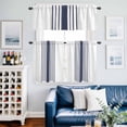 thumbnail image 2 of Blue Vertical Striped Kitchen Curtains Sets for Windows 24 Inch Length, White Minimalist Modern Rod Pocket Window Treatments Tier Curtains and Valances Set for Bedroom/Bathroom, 2 of 8