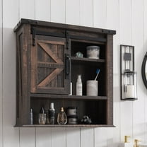 OKD Wall Storage Cabinet with Barn Door & 3 Shelves Farmhouse Wooden Bathroom Wall Mounted Medicine Cabinet Organizer Spacesaver for Kitchen Laundry Room Hotels Home, Light Rustic Oak
