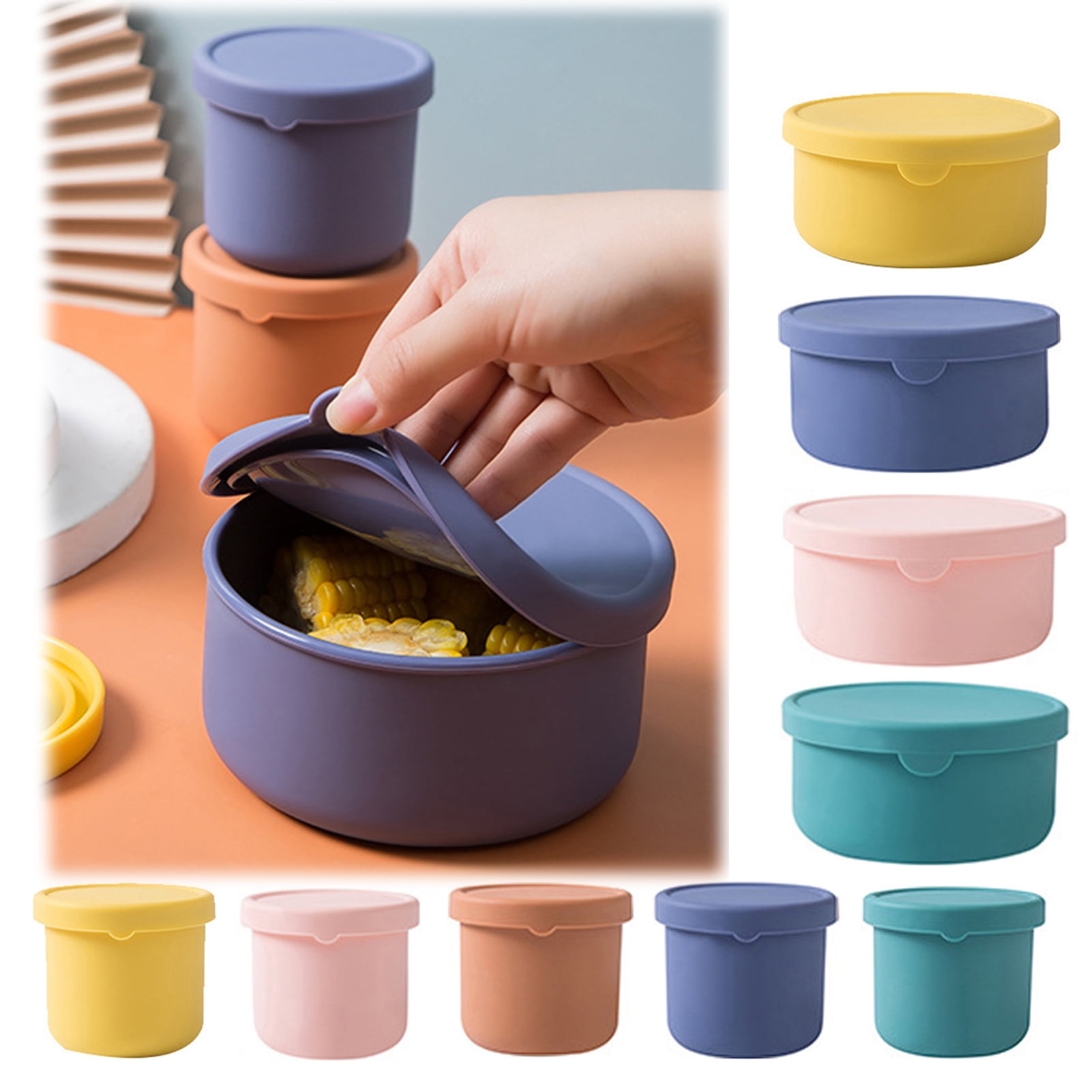 Hotbest 3pcs Collapsible Food Storage Containers with Lids Silicone Leak-Proof Airtight Microwave Meal Container Thin Lunch Bento Box Bowls, Adult