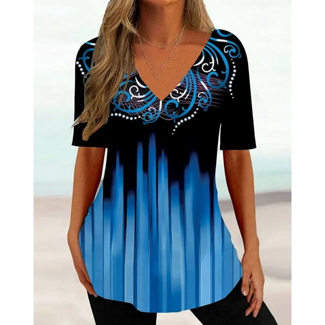 RWJDXD RWJDXD Ample et Confortable en Été, T-shirt Simple pour Femmes, T-shirt Courbe Ondulée 3d, Mode Col en V, Manches Courtes, Vêtements de Rue Décontractés pour Femmes