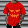 thumbnail image 2 of Mens T Shirts Halloween Pumpkin Graphic Print Loose Short Sleeve Crew Neck Casual Comfortable Tops Fall Outdoor Activities Mens Shirts Red L, 2 of 4
