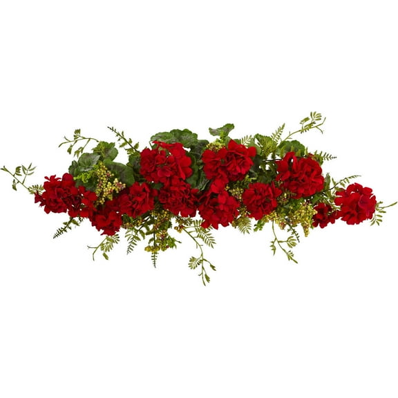 Nearly Natural 32" Red Geranium and Berry Swag Artificial Flower Plant