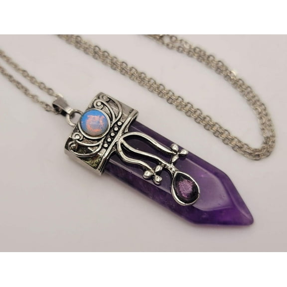 Natural Amethyst Point pendant necklace, natural Amethyst stone