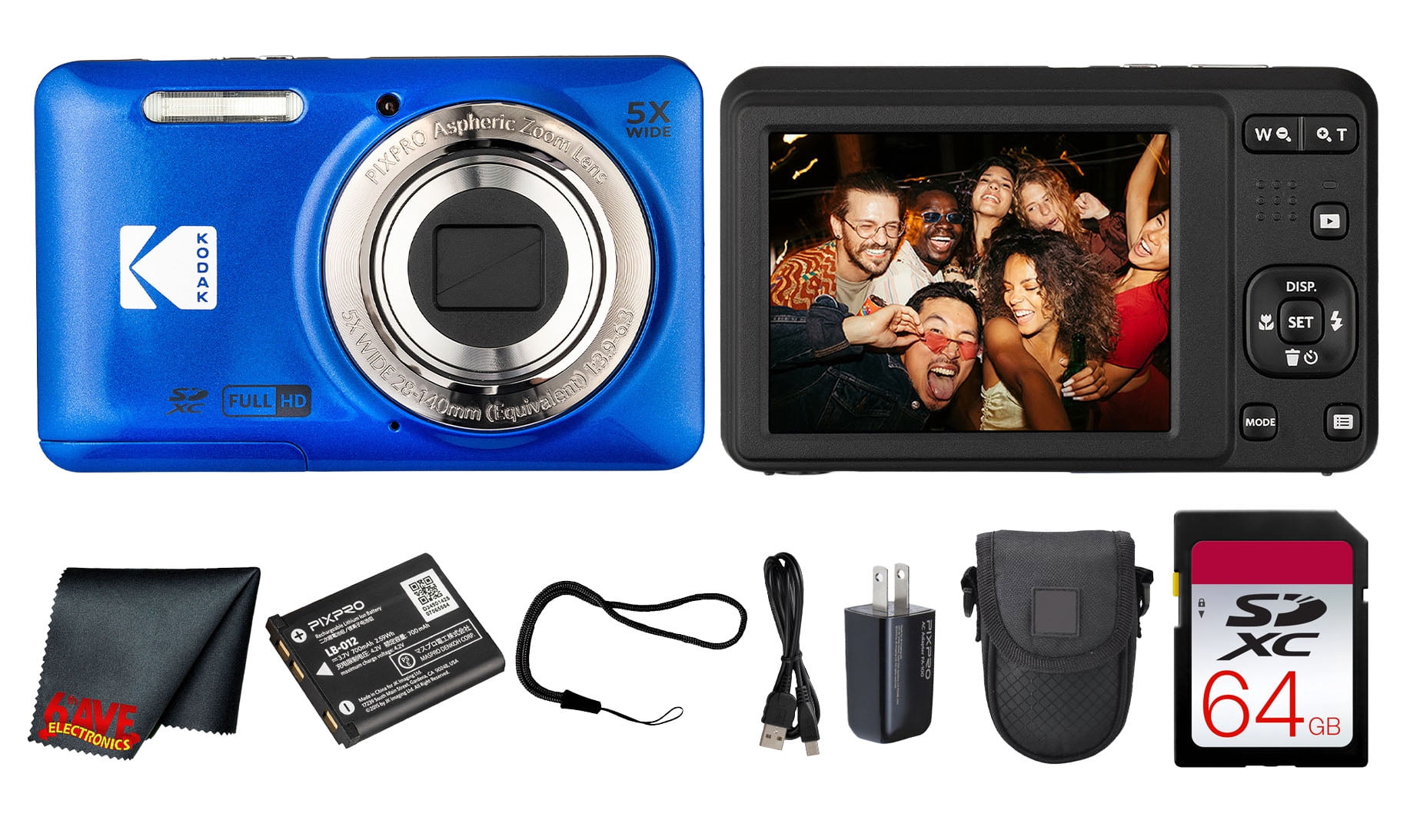 Kodak PIXPRO FZ55 Digital Camera (Black) (FZ55BK) + 128GB Card +