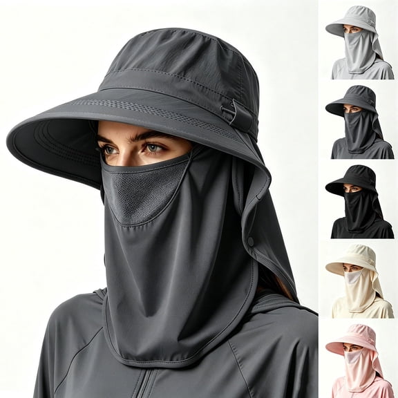 HuangHuanChen Sun Hats For Women with Removable Face Cover Summer 50 Wide Brim Sun Protection Sun Hats Neck Flap Fishing Hiking Outdoor Hat Bucket Hat Pink One Size