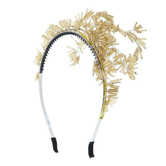Motique Accessories Fancy Beaded Tinsel Strand Holiday Headband for Girls-Gold