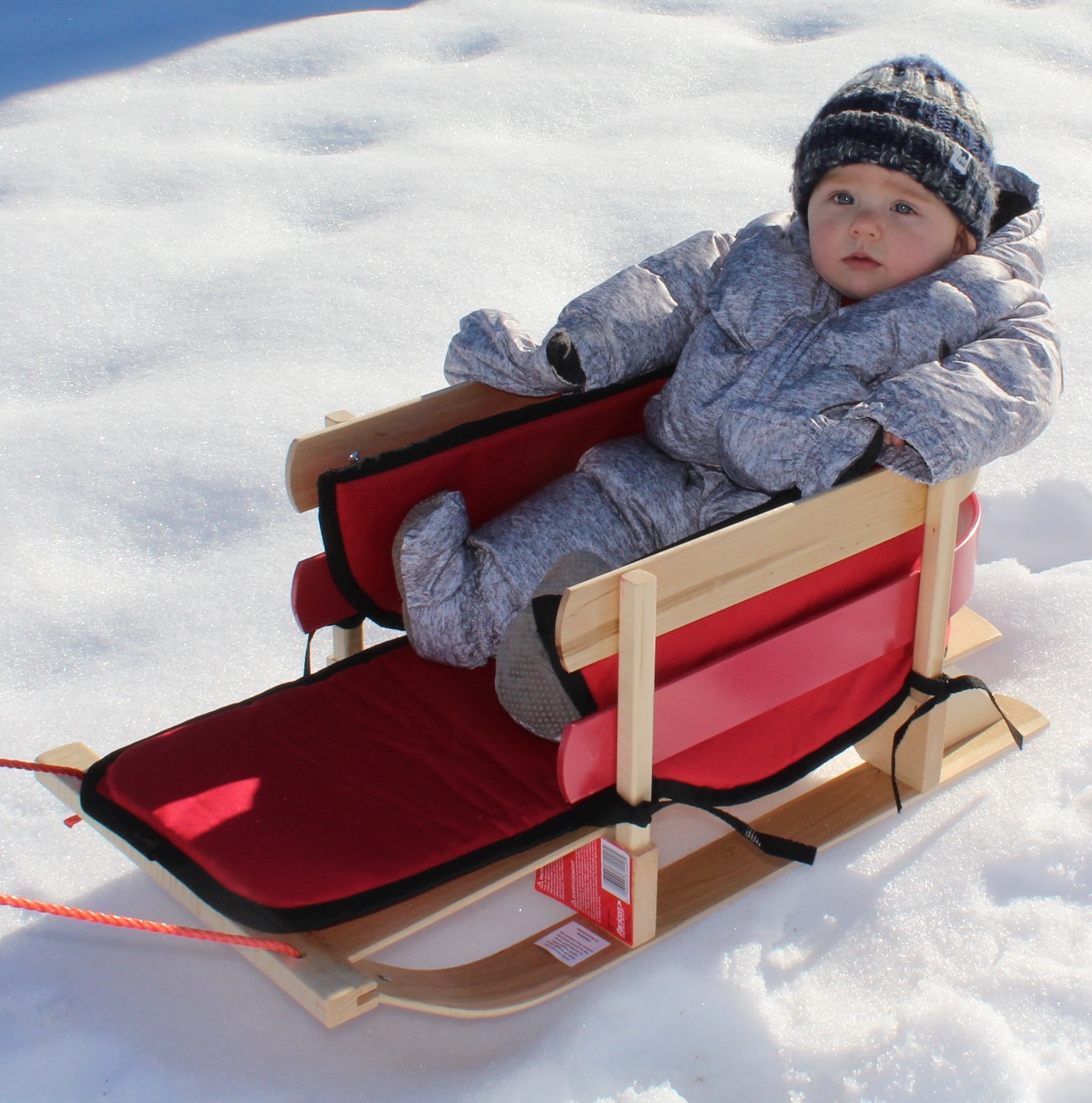 Flexible Flyer Baby Pull Sled. Wood Toddler To-Boggan. Wooden Sleigh for Kids
