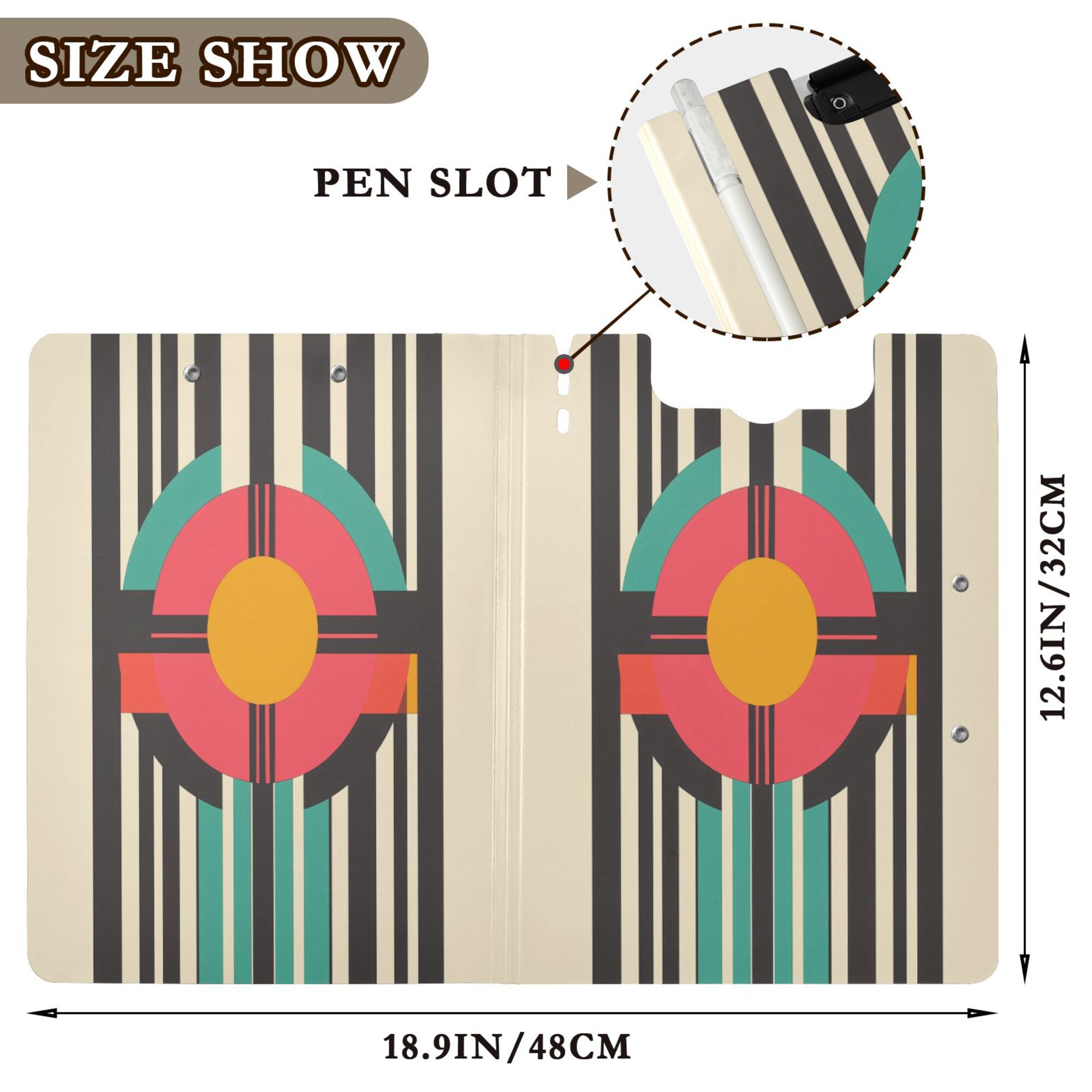 FORMRS A4 Clipboard Folder with Pen Holder Horizontal Foldable School Office Binder, Geometric Circle