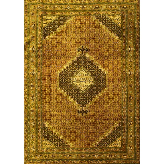 Ahgly Company Machine Washable Indoor Rectangle Medallion Yellow Traditional Area Rugs, 8' x 10'