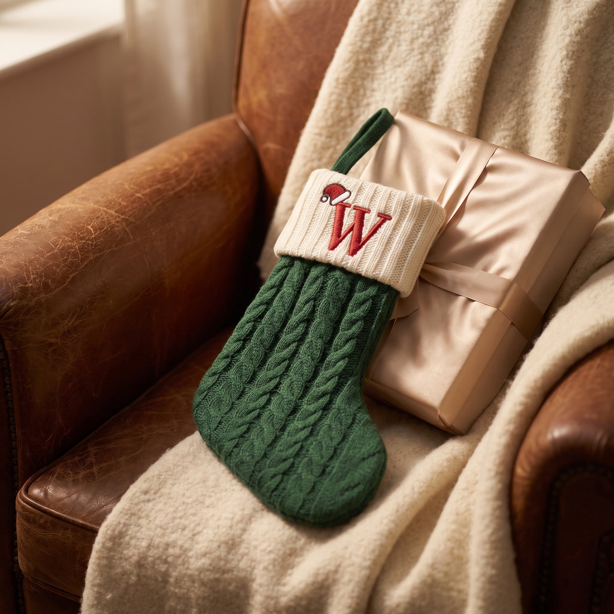 Unique Bargains Christmas Luxury Grand Hearth Accent Stocking Green Letter W 8"
