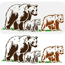 Mother Bear with Two Cubs Painting Stencil 11.8x5.9inch Plastic PET Animal Bear Template Reusable Bear Family Stencil Decorative Grassground Template DIY Animal Theme Stencil for DIY
