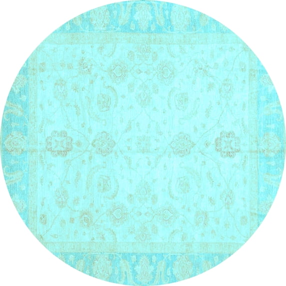Ahgly Company Indoor Round Oriental Light Blue Traditional Area Rugs, 3' Round