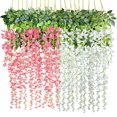 thumbnail image 1 of 12 Pack 3.6 Feet Artificial Fake Wisteria Garland, 6Pcs White Wisteria Flower and 6Pcs Pink Wisteria Vine Hanging Garland Silk Flowers String Home Party Wedding Decor, 1 of 7