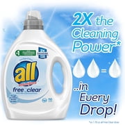 all Liquid Laundry Detergent, Free Clear for Sensitive Skin, 2X Concentrated, 110 Loads