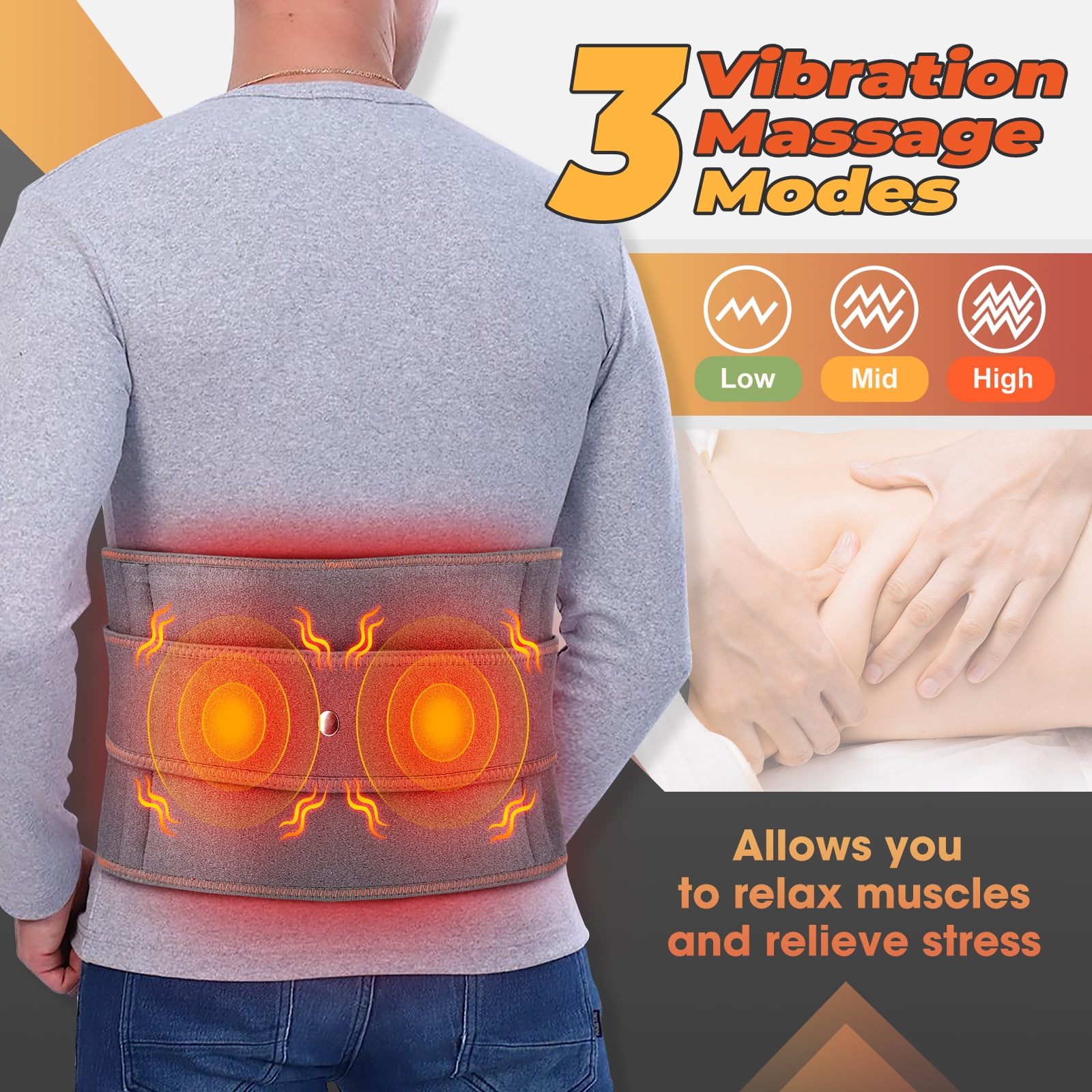 Cordless Heating Pad for Back Relief, Portable Lower Back Massager with 3 Heat 5 Vibration, 5000mAh Heated Back Brace Heating Pad for Cramps, Gifts for Women Men Mom Dad