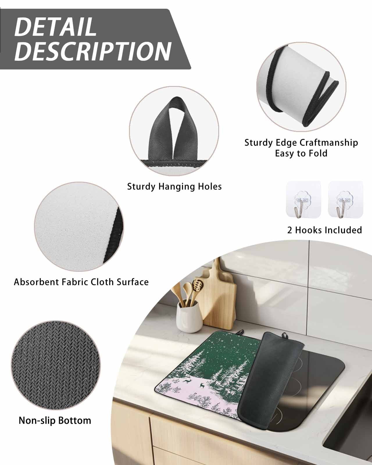Christmas Snowflake Stove Top Covers for Electric Stove, 28'x20'' Elk Pine Trees Winter Deep Green Glass Ceramic Stove Cover Foldable Rubber Mat Heat Resistant Cooktop Protector for Kitchen