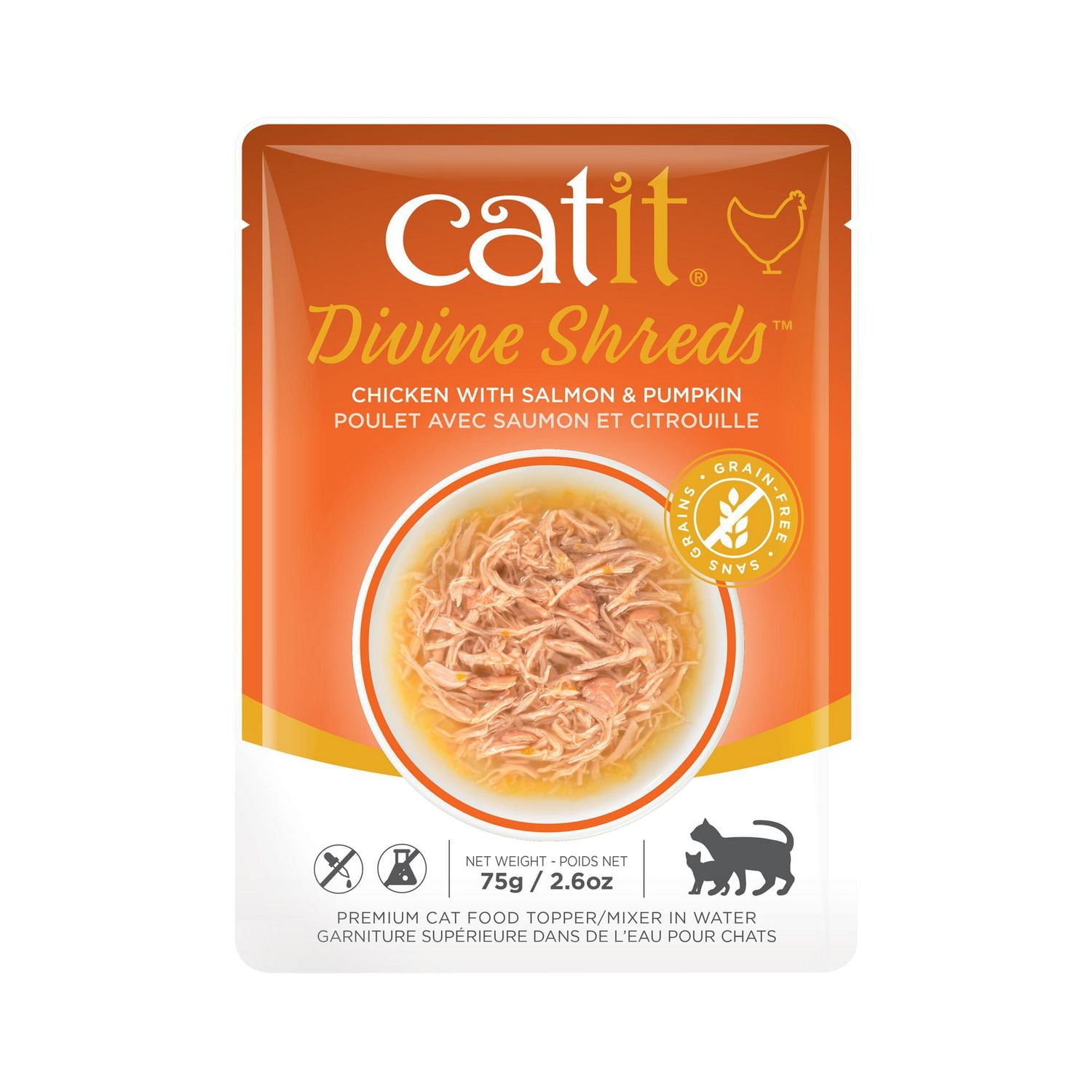 Catit Divine Shreds - Chicken with Salmon & Pumpkin - 75g Pouch