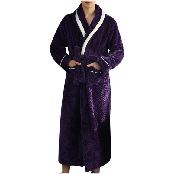 Elainilye Fashion Bathrobe for Women Winter Thickening and Lengthening Flannel Warmth Beibei Velvet Couple Pajamas Robes,Purple