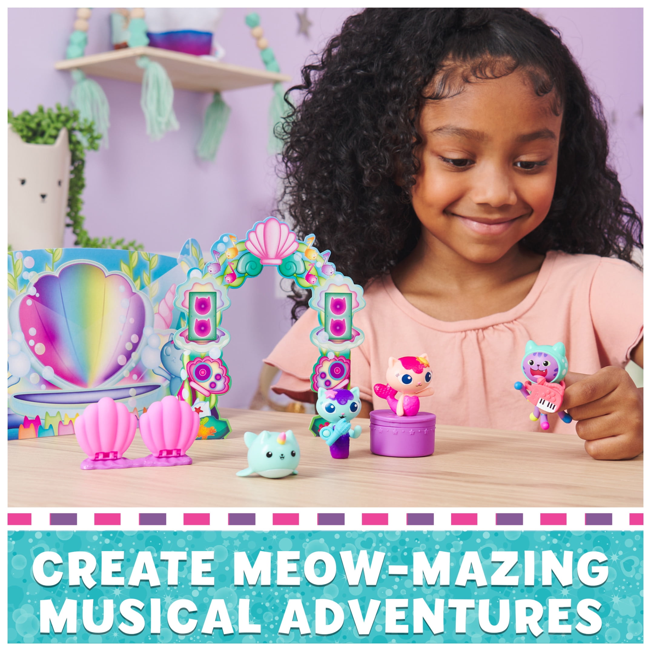 Gabby’s Dollhouse, Mermaid-lantis Figure Set with 4 Toy Figures and Dollhouse Furniture
