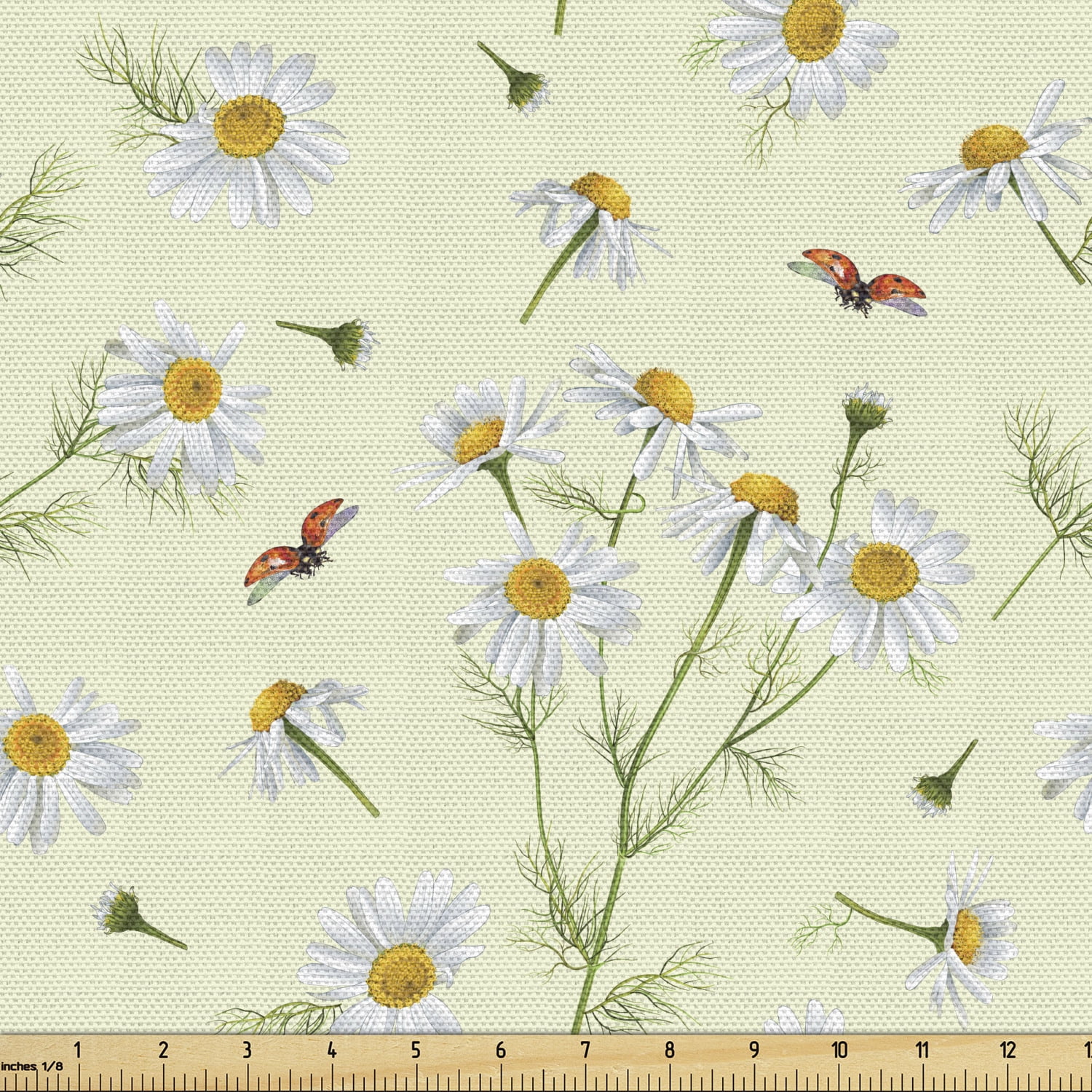 Daisy Fabric by the Yard Upholstery Realistic Garden Botany Art with
