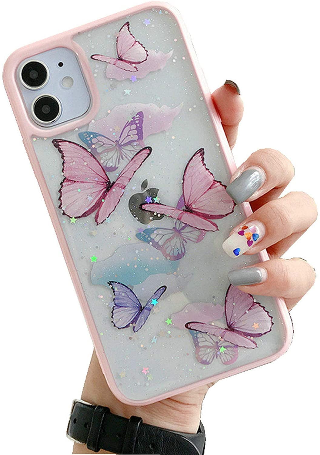 Compatible With Iphone 12 Pro Max Butterfly Case Cute Pretty Butterfly Glitter Shockproof Soft Silicone Clear Girls Women Cover Case Compatible With Iphone 12 Pro Max Pink Walmart Com