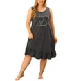 thumbnail image 1 of Camisones de mujer de tallas grandes Agnes Orinda, vestido de noche sin mangas, pijamas suaves y cómodos con estampado de gatos 2X gris oscuro, 1 of 8