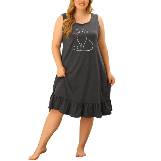 Camisones de mujer de tallas grandes Agnes Orinda, vestido de noche sin mangas, pijamas suaves y cómodos con estampado de gatos 2X gris oscuro