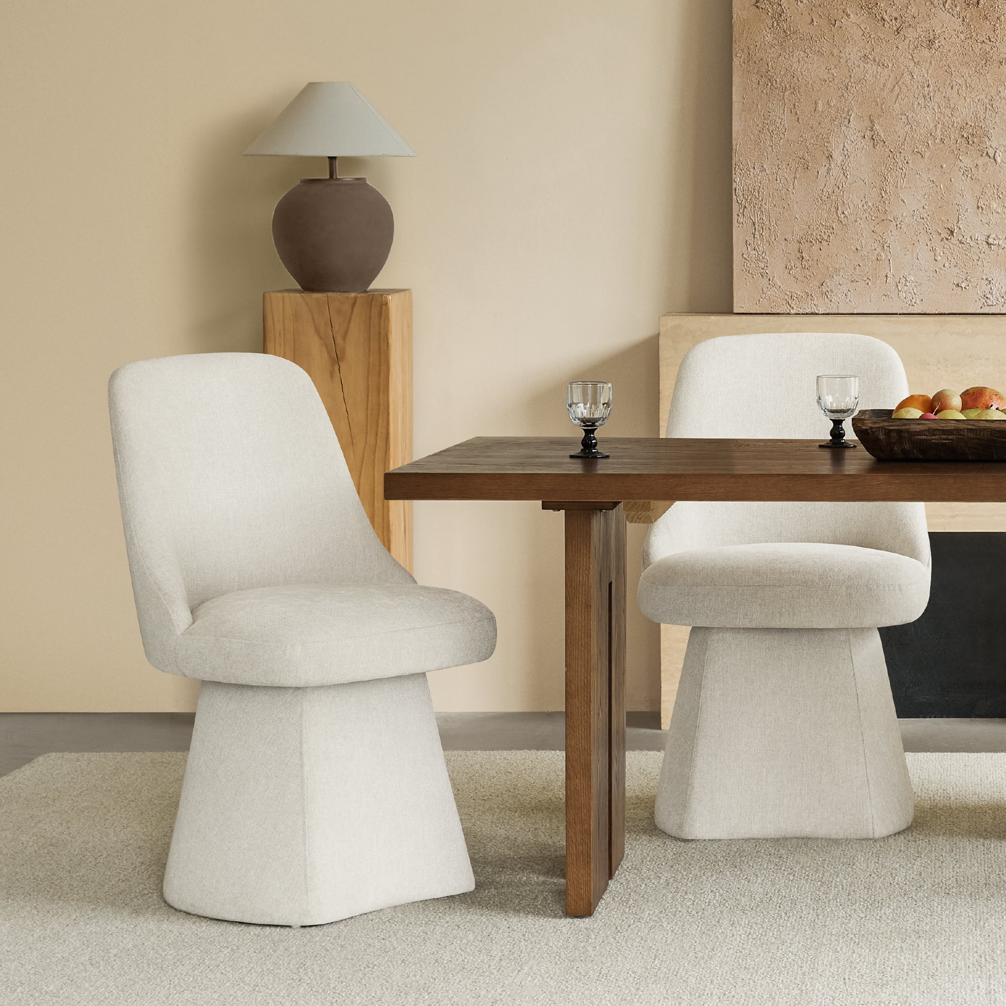 Spruce & Spring Modern 360-Degree Swivel Accent Dining Chair, High-Traffic Linen-Look Chenille Fabric, Linen