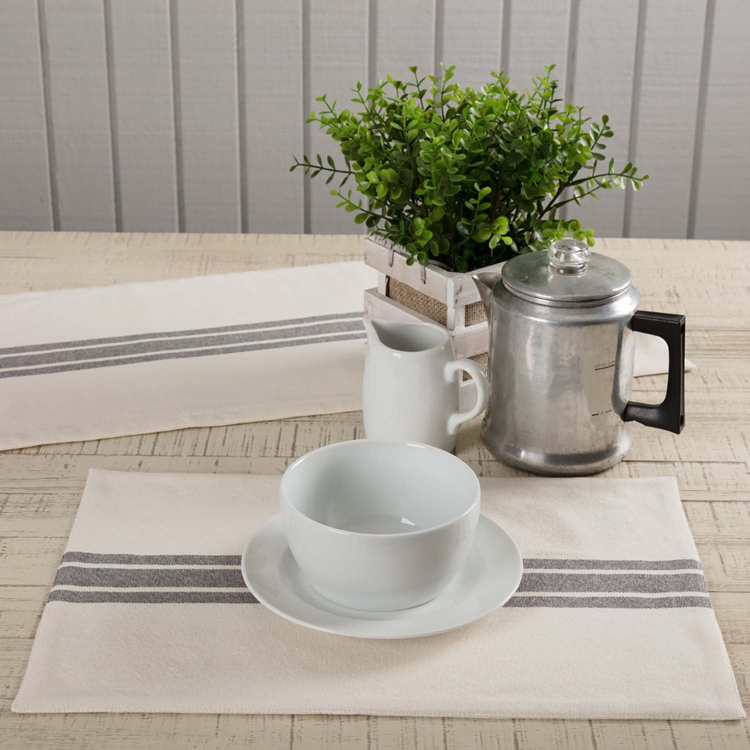 Piper Classics Market Place Gray Grain Sack Stripe Placemats, Set of 4
