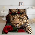 thumbnail image 2 of Red Rose Cheetah Bedding Set,Cat Leopard Print Comforter Set,Romantic Flowers Down Comforter,Animal Theme Bedroom Decor Youth Men Women Female,Full Size 3 Pcs, 2 of 7