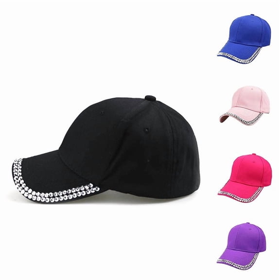 Summer Hats for Women Unisex Rhinestone Embroidered Baseball Cap Fashion Bling Hat Black One Size