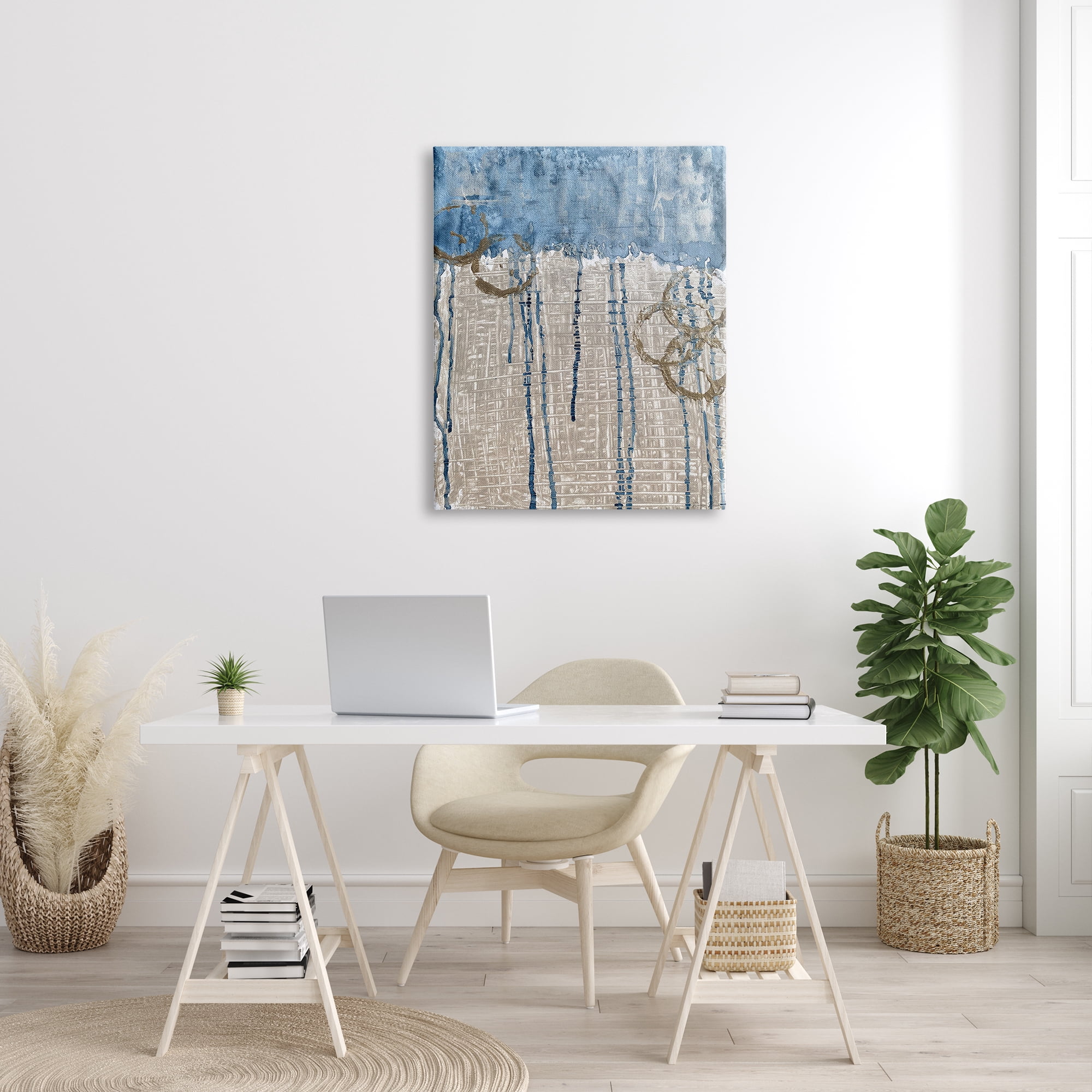 Stupell Industries Abstract Blue Dripping over Whicker Style Grid, 30 x 40, Designed by Denise Brown